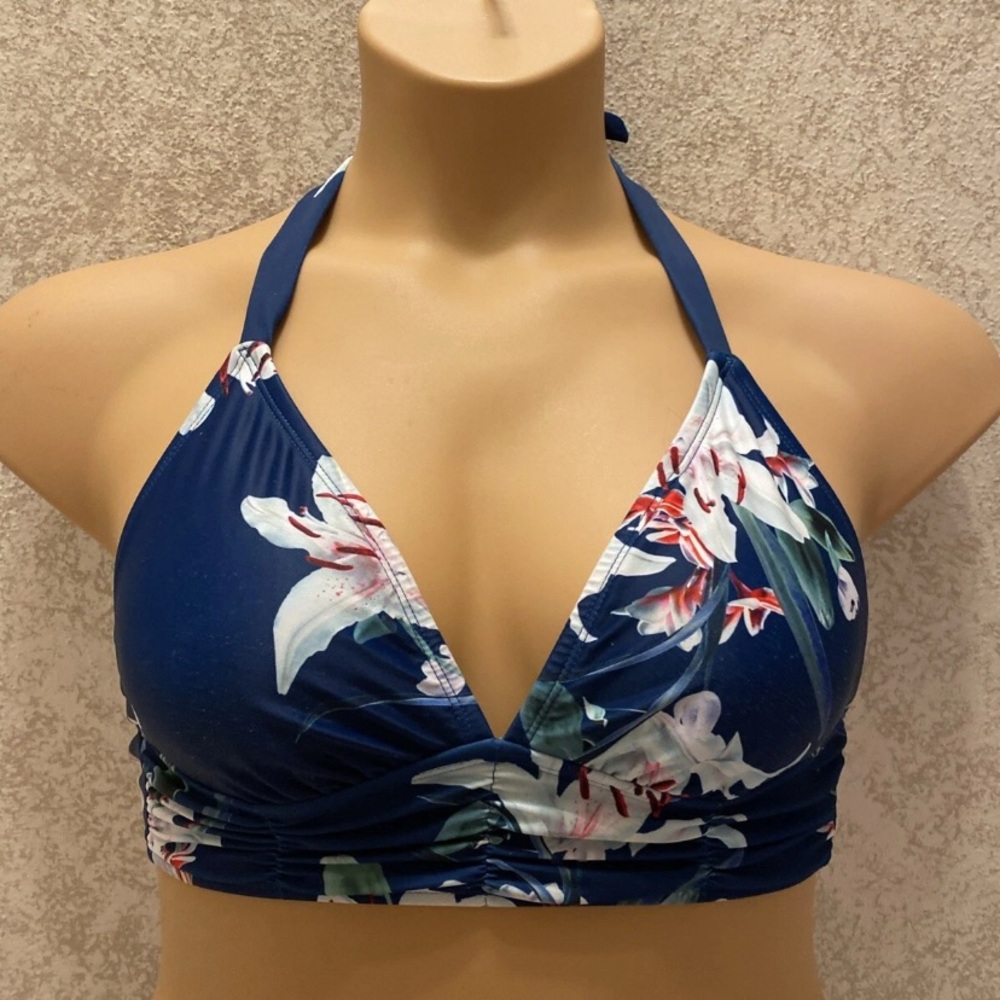 Kona Sol Blue Floral Bikini Top